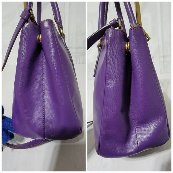 Prada Saffiano Leather Small Galleria Double Zip Tote Satchel Bag Purple - Picture 9 of 15
